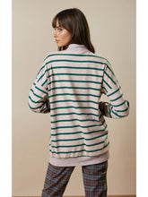 Load image into Gallery viewer, Oatmeal + Hunter Striped Henley Top