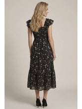 Load image into Gallery viewer, Black Floral Smocked Midi Dress