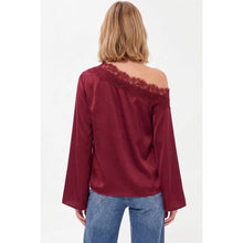 Load image into Gallery viewer, Brown Lace Trim One Shoulder Top