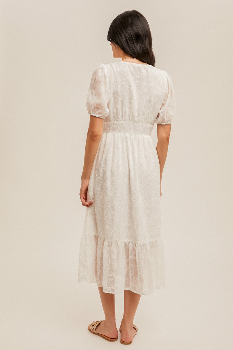 Hem + Thread Cream Jacquard Midi Dress Medium