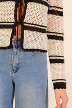 Load image into Gallery viewer, Ivory + Black Scalloped Crochet Cardi