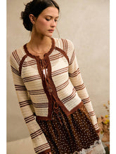 Load image into Gallery viewer, Brown + Cream Open Tie Cardigan