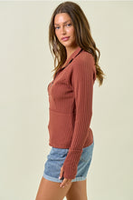 Load image into Gallery viewer, Rust Ribbed Zip Top