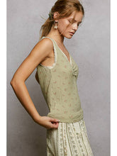 Load image into Gallery viewer, POL Sage Floral Lace Trim Tank