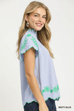Load image into Gallery viewer, Umgee Blue Scalloped Embroidered Top