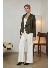 Load image into Gallery viewer, Olive Mixed Leather Drape Jacket