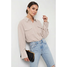 Load image into Gallery viewer, Naked Zebra Beige Button Up Linen Blouse