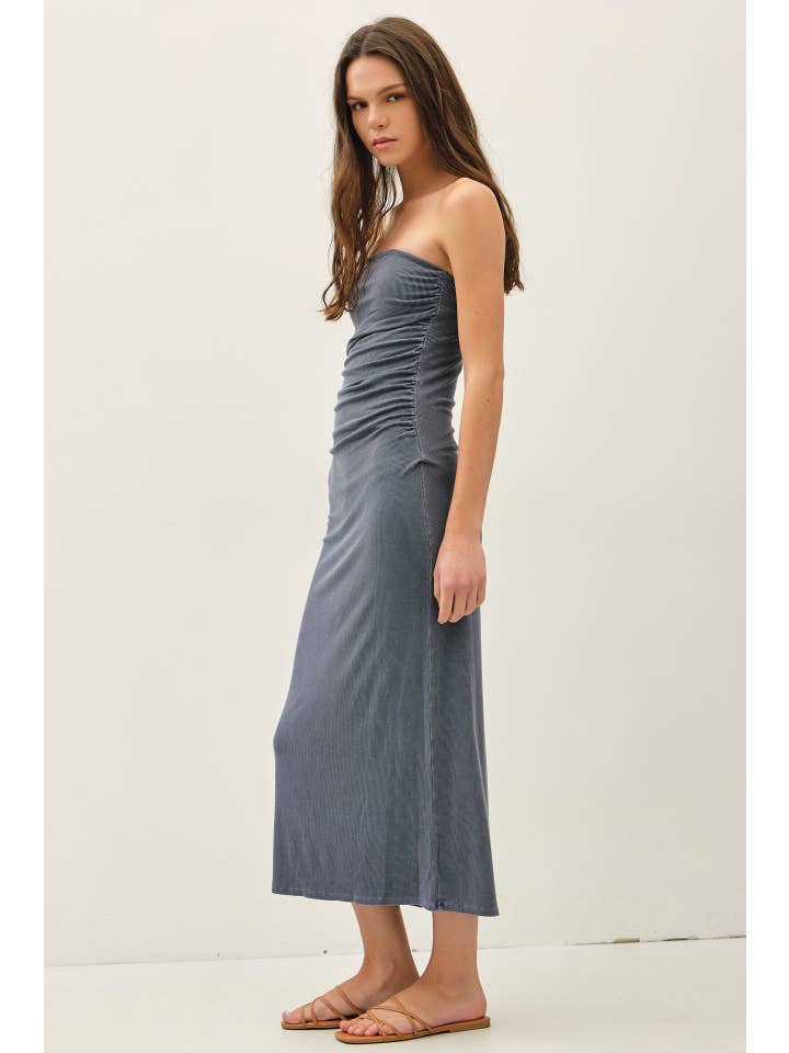 grey tube top dress Be Cool Charcoal Blue Tube Top Dress – Adorn Boutique MI