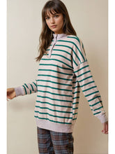 Load image into Gallery viewer, Oatmeal + Hunter Striped Henley Top