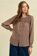 Load image into Gallery viewer, Mocha Floral Smocked Top