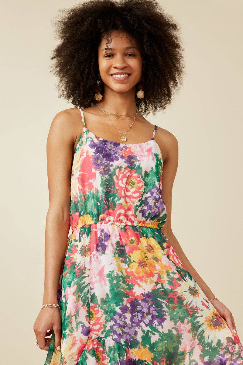 Vivid Floral Asymmetric Dress  Adorn Boutique MI