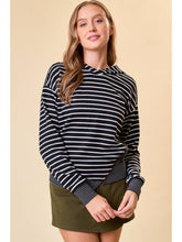 Load image into Gallery viewer, B+W Stripe Asymmetric Zip Hoodie
