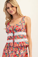 Load image into Gallery viewer, Tomato Eyelet Trim Floral Tank