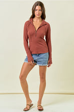 Load image into Gallery viewer, Rust Ribbed Zip Top