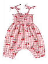 Load image into Gallery viewer, Gingham Cherry Baby Romper