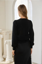 Load image into Gallery viewer, Black Puff Sleeve Ribbon Cardigan