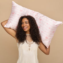 Load image into Gallery viewer, Kitsch King Stripe Bow Satin Pillowcase