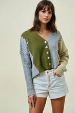 Load image into Gallery viewer, Doe + Rae Olive Patchwork Sweater