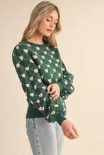 Load image into Gallery viewer, Green + Pink Heart Sweater