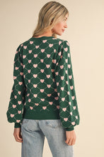 Load image into Gallery viewer, Green + Pink Heart Sweater