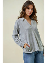 Load image into Gallery viewer, Grey Ribbed Collared Top