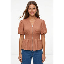 Load image into Gallery viewer, Sable Zip Smocked Top