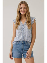 Load image into Gallery viewer, Blue Floral Ruffle Top