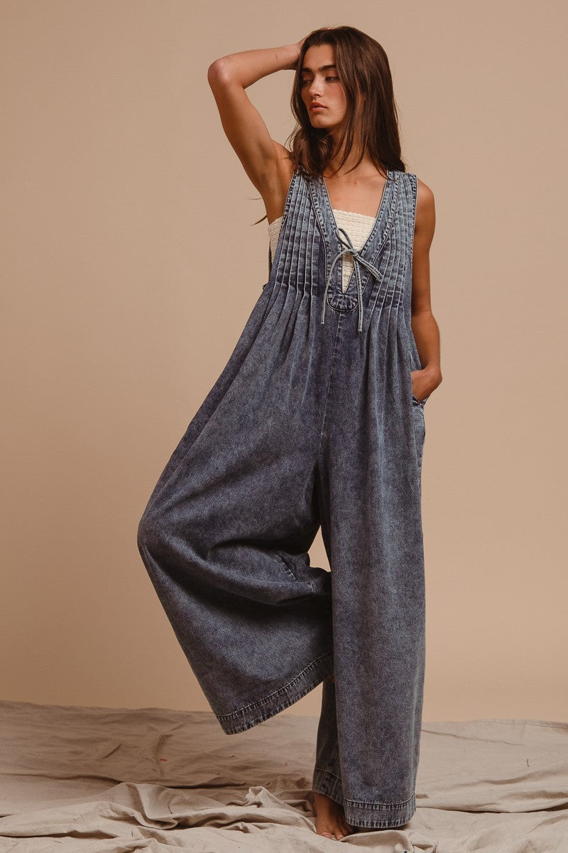 Pintuck Denim Jumpsuit