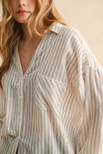 Load image into Gallery viewer, Miou Muse Beige Stripe Button Up Top
