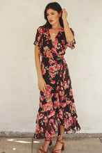 Load image into Gallery viewer, Black + Rose Wrap Dress
