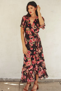 Black + Rose Wrap Dress