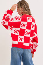 Load image into Gallery viewer, Red Checkered Bow Sweater
