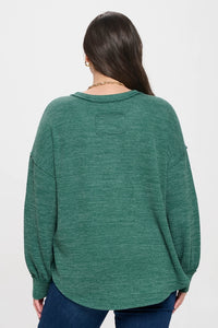 Green Melange Raw Hem Top - Plus