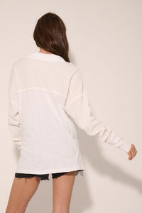 White Mixed Fabric L/S Top