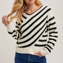 Load image into Gallery viewer, Black Striped Wrap Sweater
