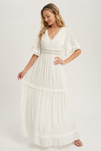 Ivory Lace Trim Maxi Dress