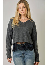 Load image into Gallery viewer, Charcoal Lace Bottom Sweater
