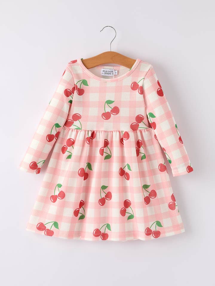 Waffle Gingham Cherry Dress - Kids