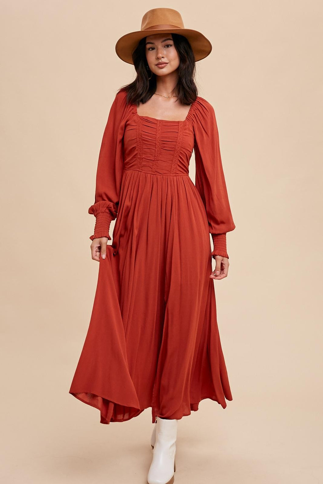 Rust Ruched Dress