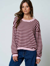 Load image into Gallery viewer, Pink Stripe Button Back Sweater
