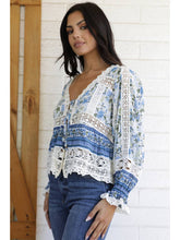 Load image into Gallery viewer, Angie Blue Floral Lace Top
