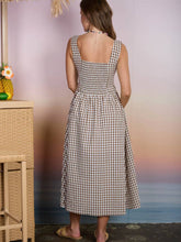Load image into Gallery viewer, Brown Basque Waist Gingham Dress

