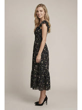 Load image into Gallery viewer, Black Floral Smocked Midi Dress
