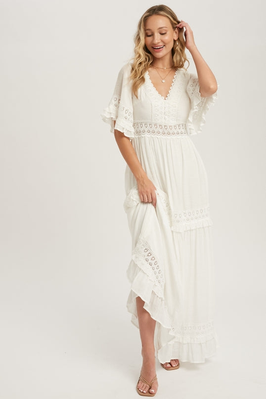 Ivory Lace Trim Maxi Dress