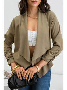 Olive Ruched Sleeve Blazer