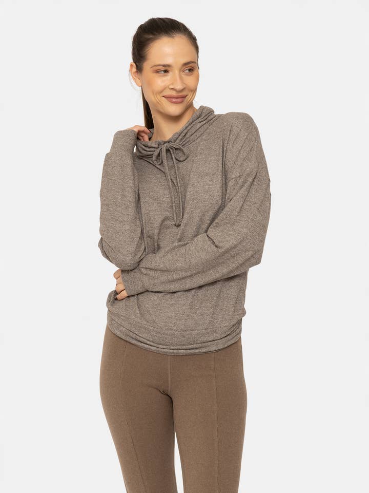 Mono B Olive Hacci Cowl Neck Top