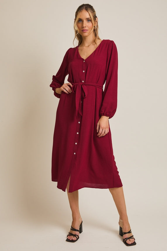 Burgundy Button Up Midi Dress