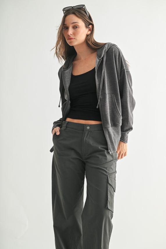 Mono B Washed Black Tapered Hoodie