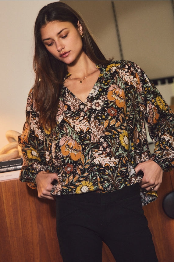 Black Fall Floral Top