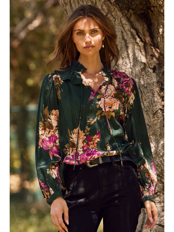 Hunter Green Floral Blouse